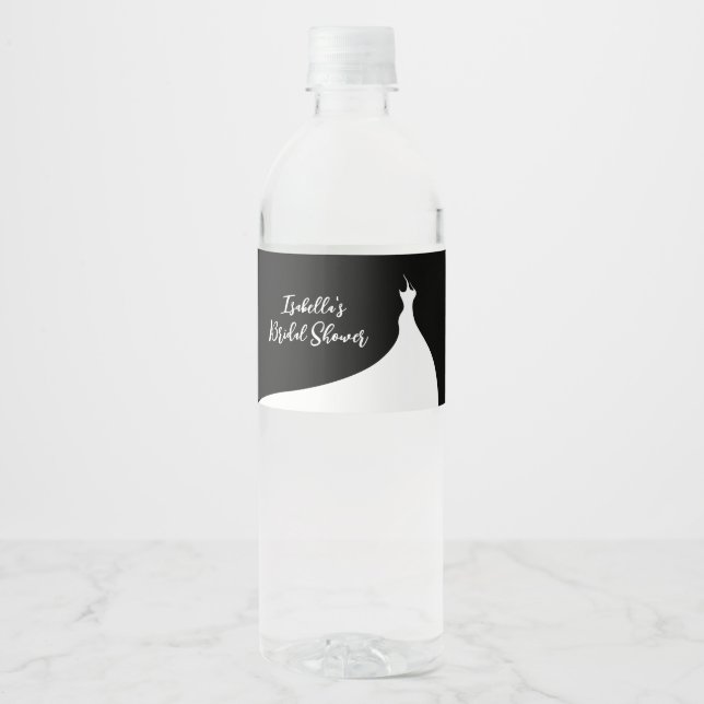 Elegante Bridal Shower Black Water Bottle Etiqueta (Anverso)