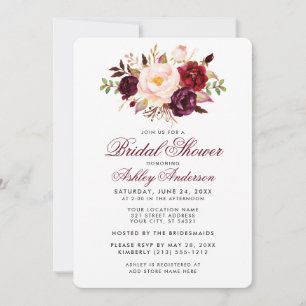Elegante Bridal Shower Burgundy Floral Invitación