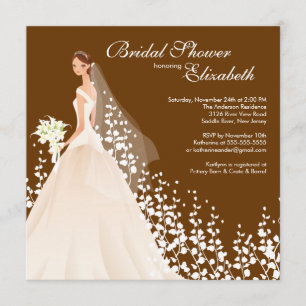 Elegante Bride Bridal Shower Invitación Marrón Bla