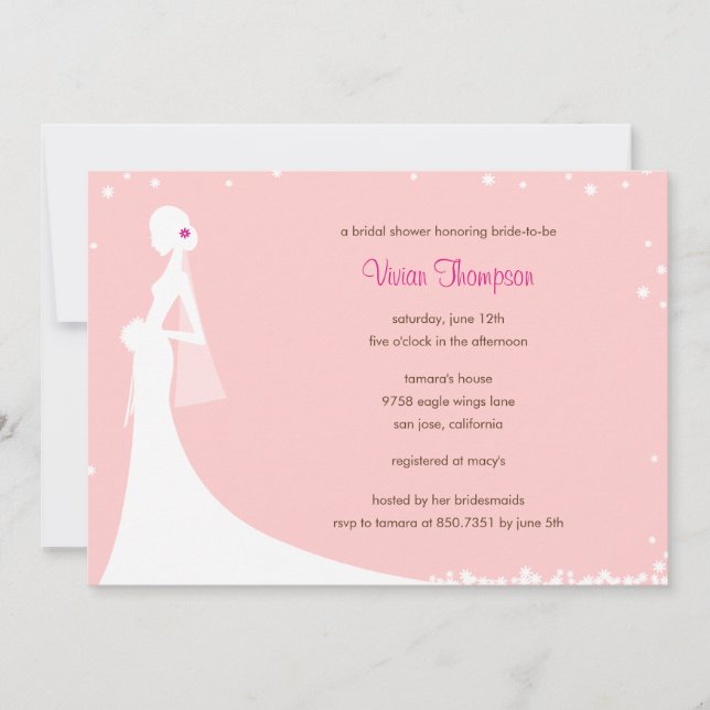 Elegante Bride Bridal Shower Invitación - Rosa (Anverso)