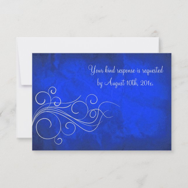 Elegante Bright Blue Silver Wedding RSVP (Anverso)