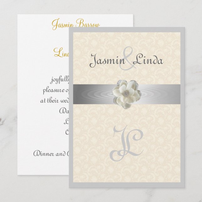 Elegante, Brillo, Cinta Falsa, Invitación de Boda (Anverso / Reverso)