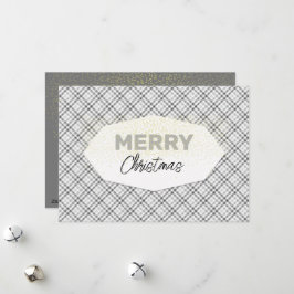 Elegante Brillo Feliz Navidad Tartán Gris Blanco