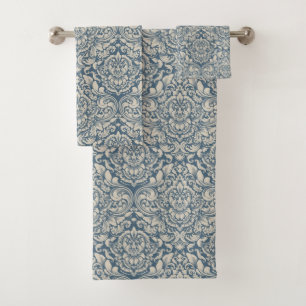 Elegante brocado barroco de damasco azul sobre bla
