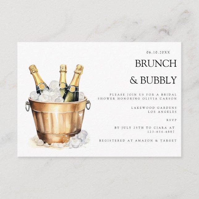 Elegante Brunch & Bubbly Bridal Shower Invitación (Anverso)