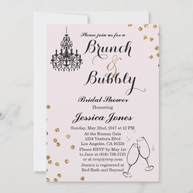 Elegante Brunch & Bubbly Bridal Shower Invitación (Anverso)