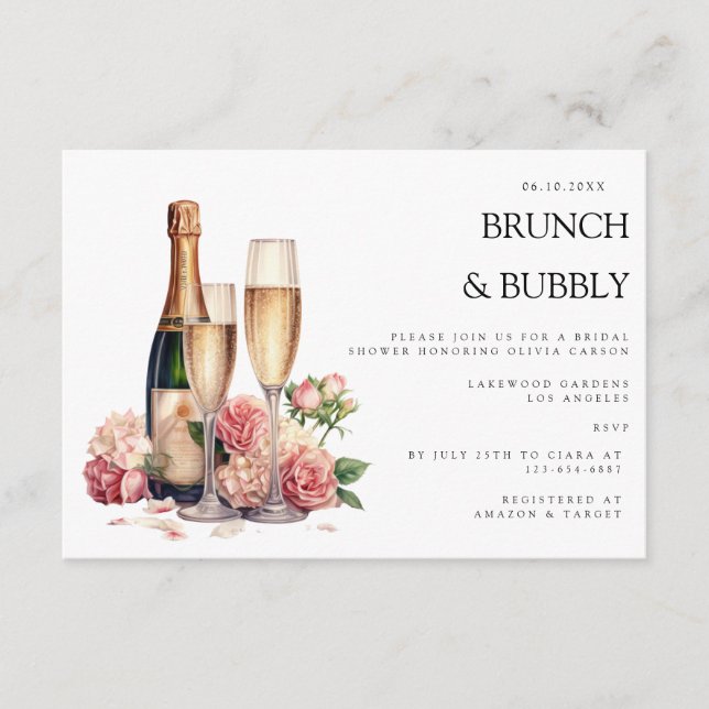 Elegante Brunch & Bubbly Bridal Shower Invitación (Anverso)