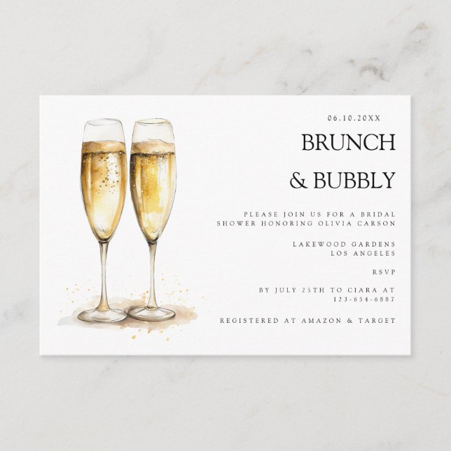 Elegante Brunch & Bubbly Bridal Shower Invitación (Anverso)