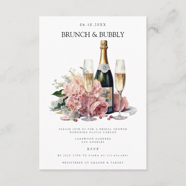 Elegante Brunch & Bubbly Bridal Shower Invitación (Anverso)