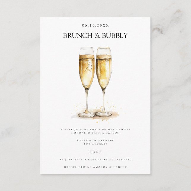 Elegante Brunch & Bubbly Bridal Shower Invitación (Anverso)