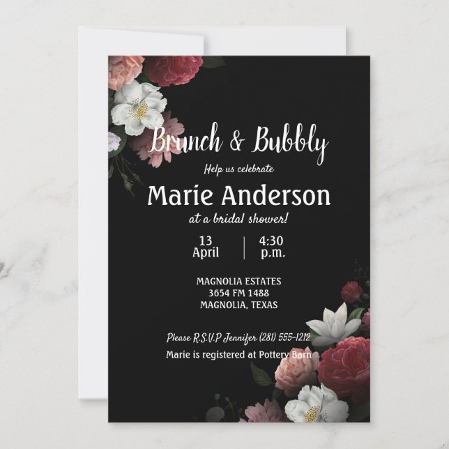 Elegante brunch de ducha de novia borgoñona y rosa (Anverso)