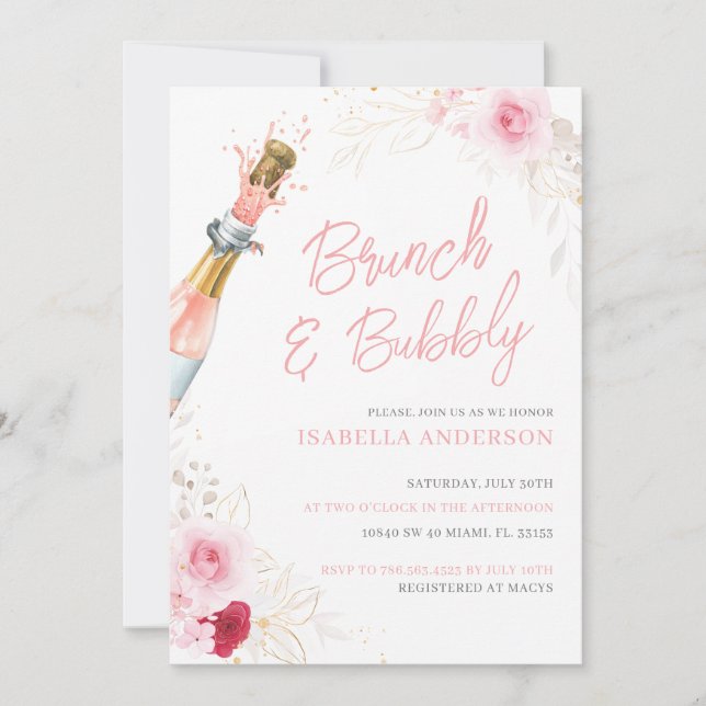Elegante Brunch de novias florales e invitación a  (Anverso)