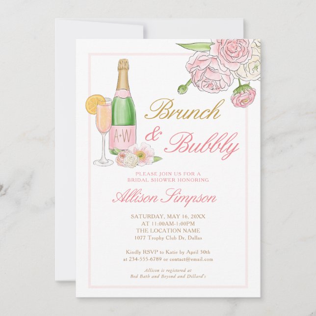 Elegante Brunch de novias florales e invitación a  (Anverso)