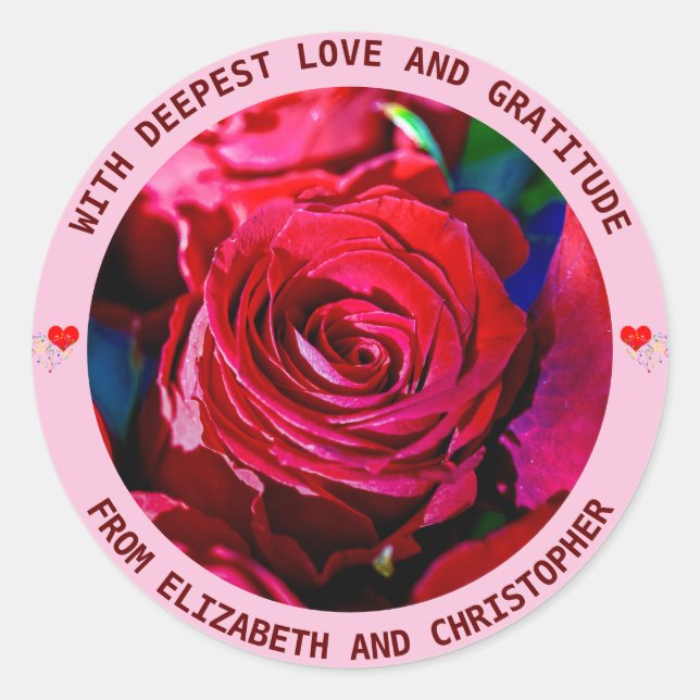 Elegante Bunch De Roses Rojos Clásico Pegatina Red (Anverso)