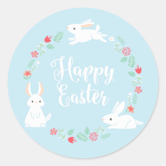 Elegante Bunny Floral Easter | Sello Pegatina (Anverso)