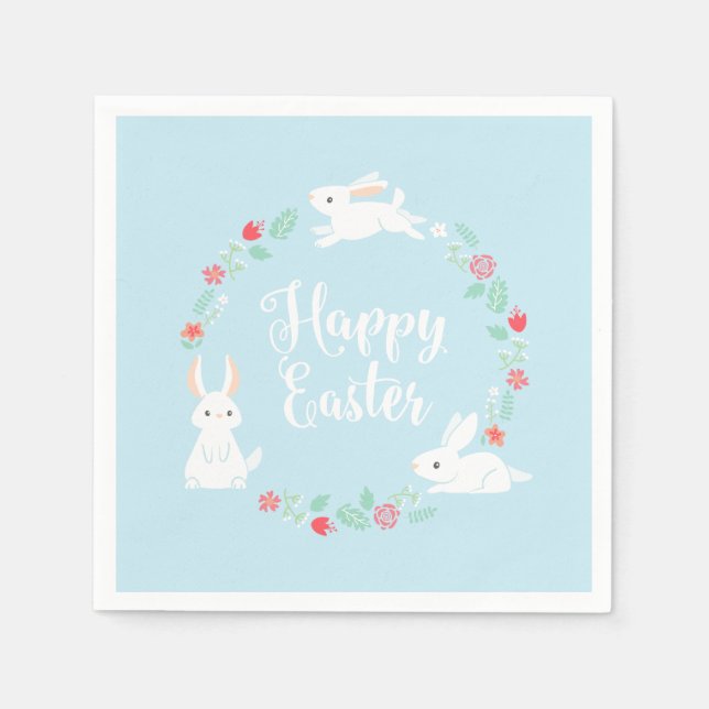 Elegante Bunny Floral Easter | Servilleta de papel (Anverso)
