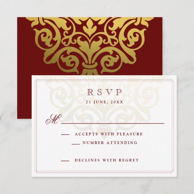 Elegante Burgundy Gold Mandala Indian Wedding RSVP (Anverso / Reverso)
