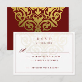 Elegante Burgundy Gold Mandala Indian Wedding RSVP