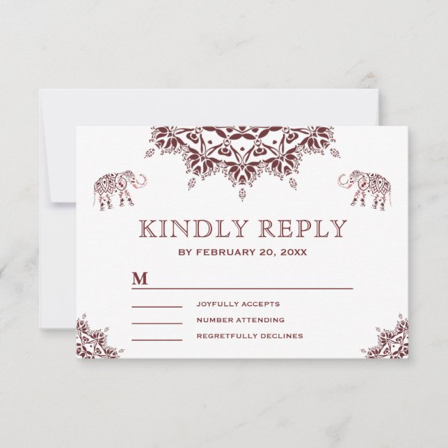 Elegante Burgundy Henna Indian RSVP (Anverso)