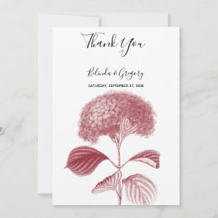 Elegante Burgundy Hydrangea Boda Gracias Tarjeta