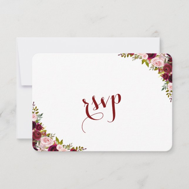 Elegante Burgundy Marsala Floral Fall Wedding RSVP (Anverso)