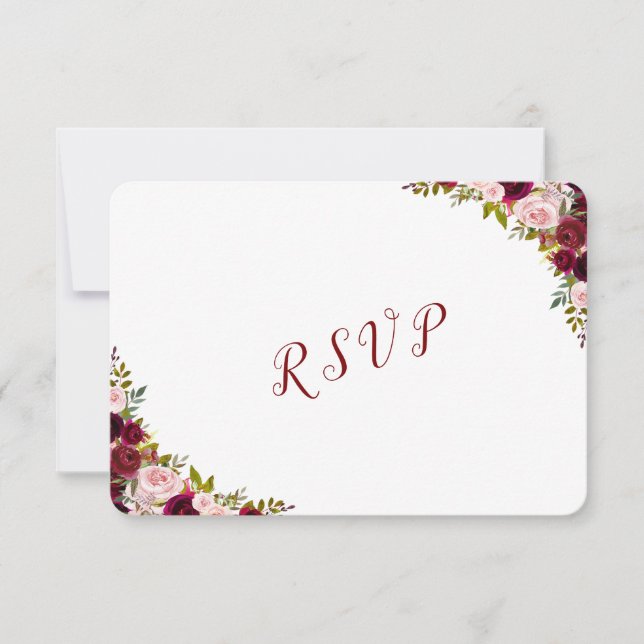 Elegante Burgundy Marsala Floral Fall Wedding RSVP (Anverso)