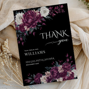 Elegante Burgundy Negro Floral Agradecimiento