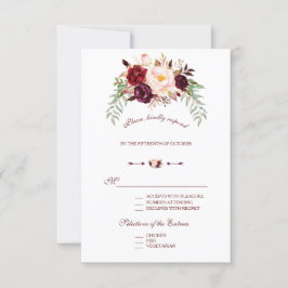 Elegante Burgundy Rojo Marsala Floral Boda RSVP