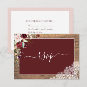 Elegante Burgundy Rubor Botanical Lace Wood RSVP