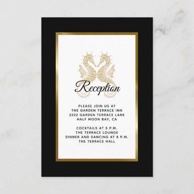 Elegante caballito de mar de oro recepción de boda (Anverso)