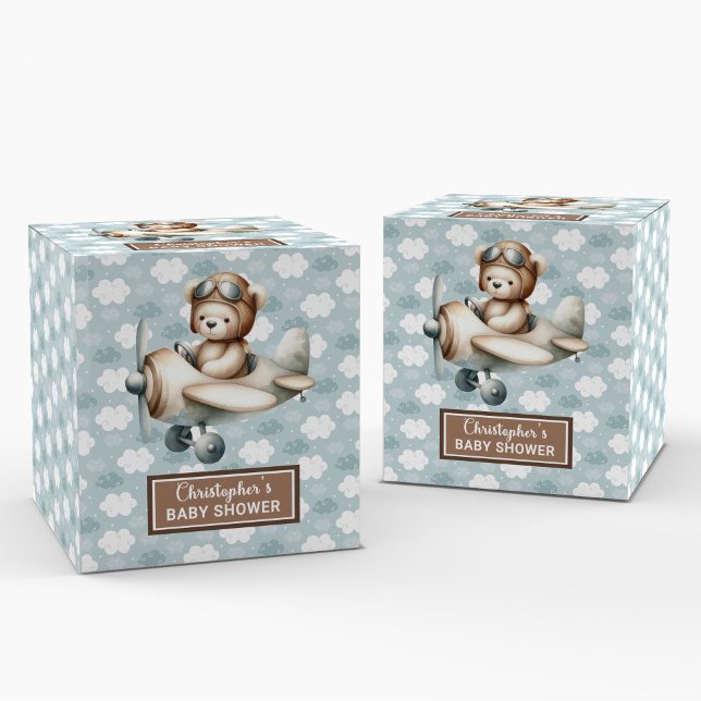 Elegante Caja de Favor Baby Shower del Piloto de O (Elegant Teddy Bear Pilot Baby Shower Favor Box)