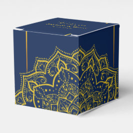 Elegante Caja De Favor De Boda Azul Y Oro Mandala