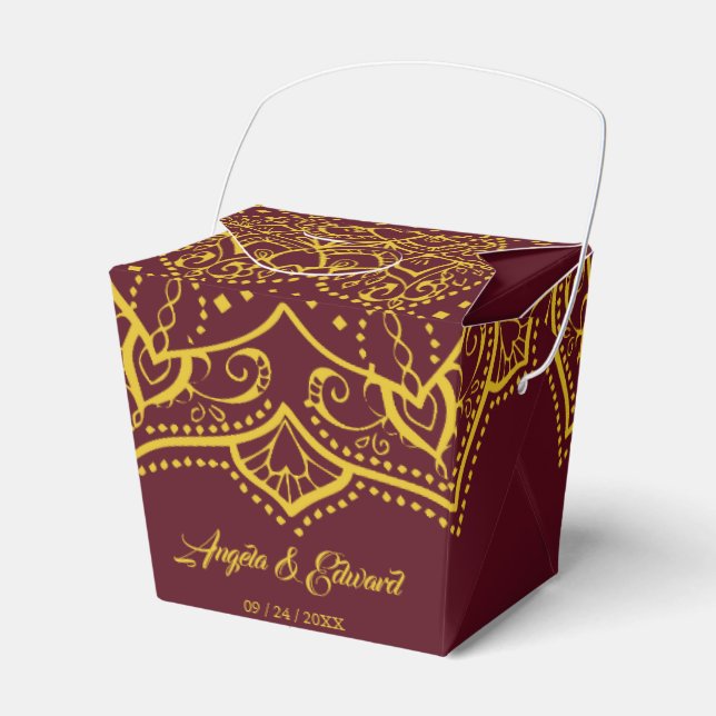 Elegante Caja De Favor De Boda De Mandala Rojo Y O (Front Side)