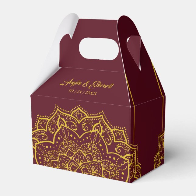Elegante Caja De Favor De Boda De Mandala Rojo Y O (Front Side)