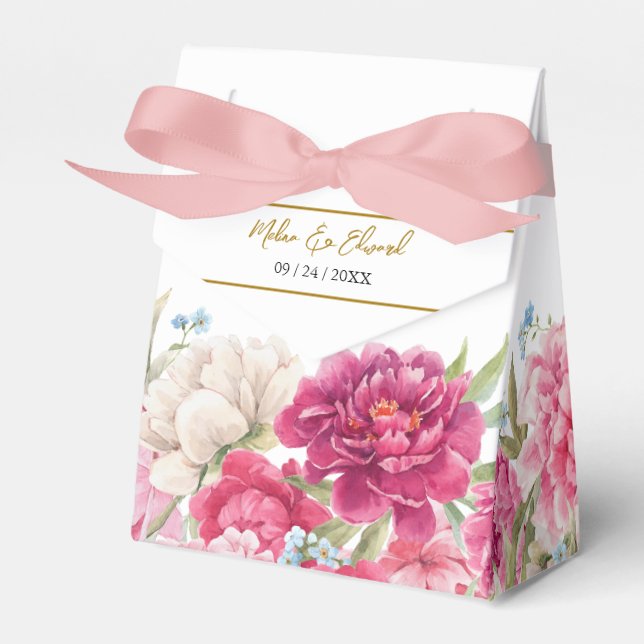 Elegante Caja de Favor de Boda de Peones Rosa (Front Side)