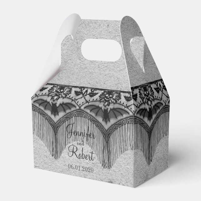 Elegante Caja de Favor de Boda Gótica de Lace Posh (Front Side)