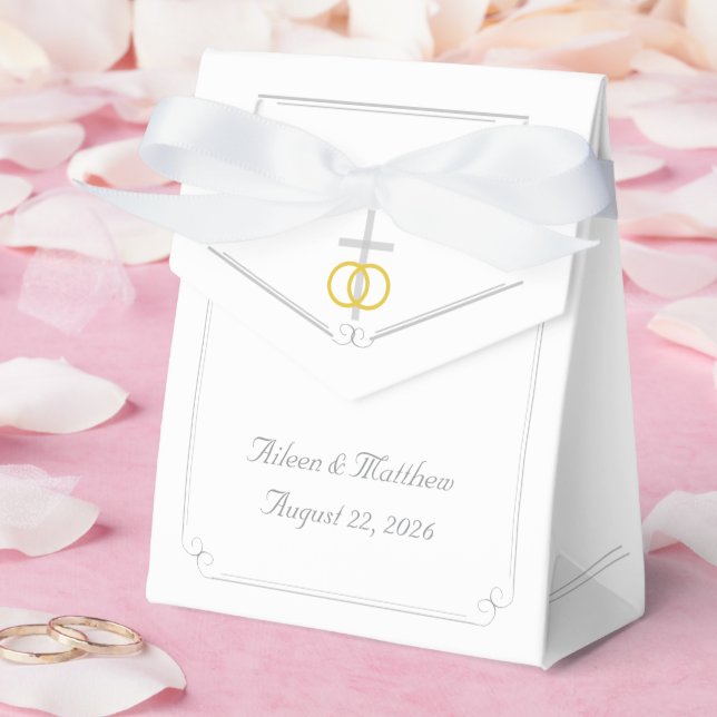 Elegante Caja de Favor de Boda Monogramada Católic (Boda)