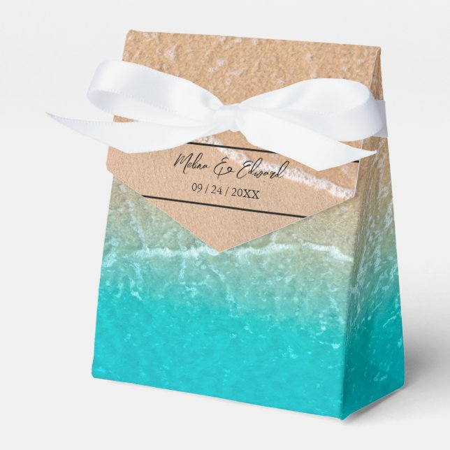 Elegante Caja de Favor de Bodas Tropicales (Front Side)