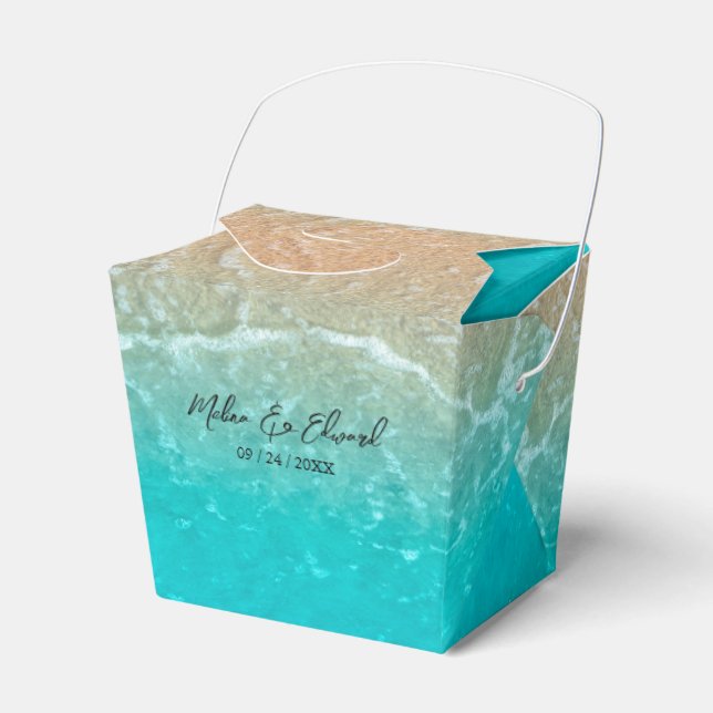 Elegante Caja de Favor de Bodas Tropicales (Front Side)