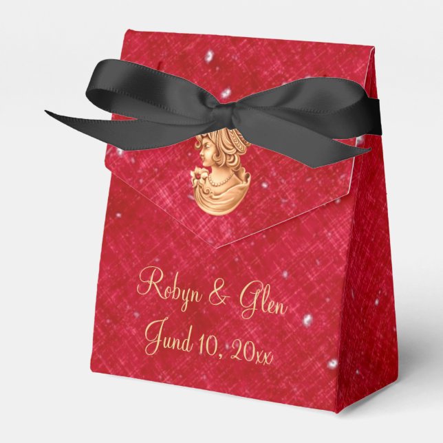 Elegante Caja de Favor de Cameo Rojo y Oro (Front Side)