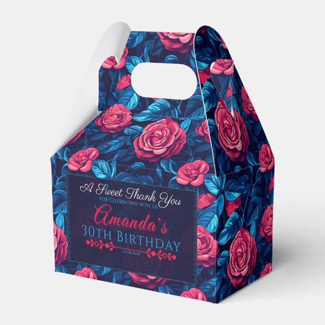 Elegante Caja De Favor De Cumpleaños De Rosa Por R (Front Side)