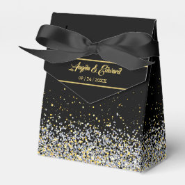 Elegante Caja De Favor De La Boda Negra Y Oro