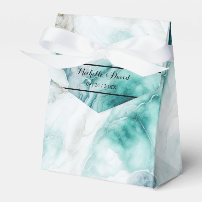 Elegante Caja de Favor de la Boda Verde de Marble  (Front Side)