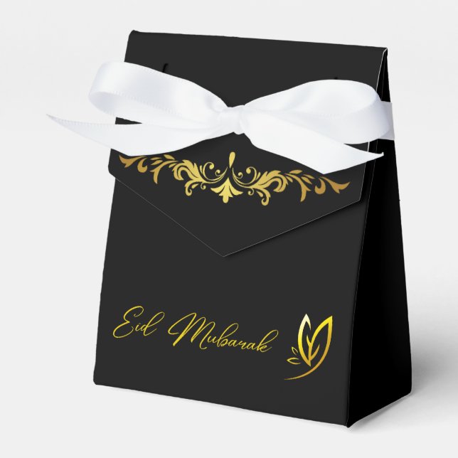 Elegante Caja de Favor Dorada Eid Mubarak (Front Side)