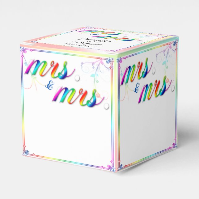 Elegante caja de favores de boda floral arcoiris (Costado Anverso)