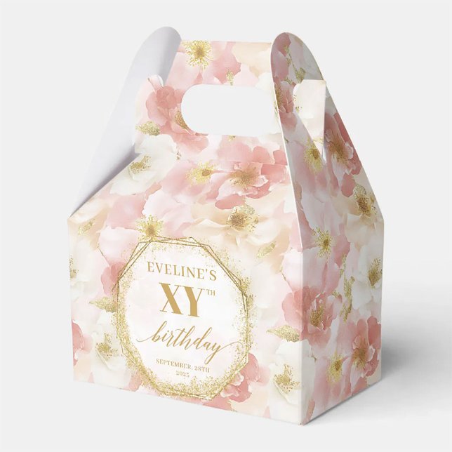 Elegante caja de favores del partido floral rosado (Elegant Dusty Pink Floral Birthday Party Favor Box)