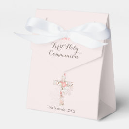 Elegante caja de favores florales de comunión blan