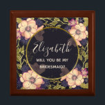 Elegante caja de propuestas de la dama de honor ne<br><div class="desc">Rústica,  moderna,  elegante,  botánica moda negra caja de proposición de la dama de honor con flores color agua rosa rubor.</div>