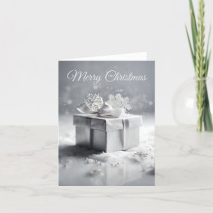 Elegante caja de regalo de Navidad plateada con co