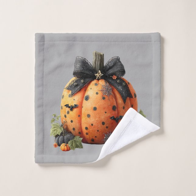 Elegante calabaza de Halloween con arco negro (Toallita)